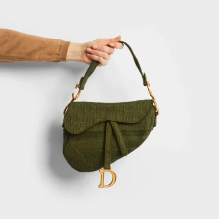 CHRISTIAN DIOR Trotter Saddle Canvas Shoulder Bag in Khaki