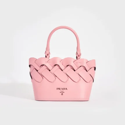 Small Woven Leather Tote in Pink